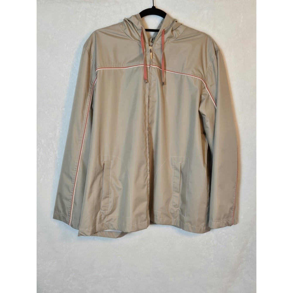 Fleet Street‎ Mens Rain Jacket Size XL Beige Full Zip Hooded Wind Breaker